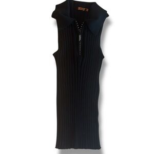 Belldini Top size L w crystal zipper black stretch collared sleeveless blouse